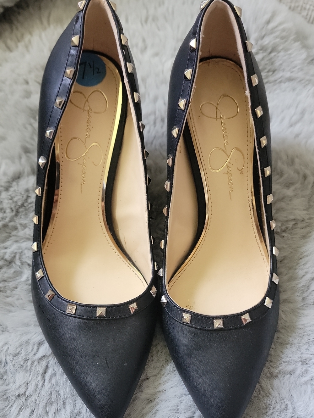 Jessica Simpson Black Pointed-Toe Flats with Silver Stud Trim